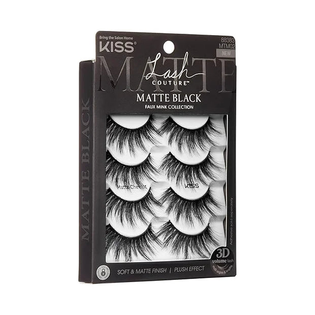 KISS Lash Couture Matte Black Faux Mink Eyelashes Multipack, Matte Cheviot, Black, Natural Looking, Cruelty-Free & Vegan, ...