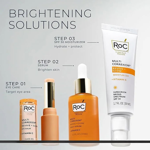 RoC Multi Correxion Revive + Glow Vitamin C Broad Spectrum SPF 30 Moisturizer (1.7 oz) with Retinol Eye Cream Packette - P...
