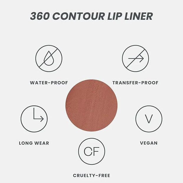 Wonderskin Lip Liner Pencil - 360 Contour Lipliner, Long Lasting, Sharpenable, Waterproof and Transfer-Proof Brown Lip Lin...