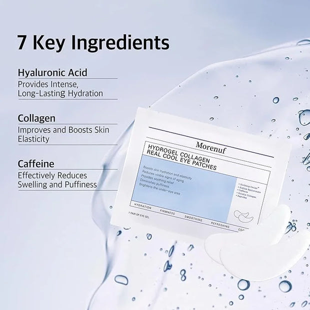 Hydrogel Collagen Real Cool 6 Pairs of Eye Patches & Hydrating Roll-On Serum Set for Dark Circles and Puffiness - Hyaluron...
