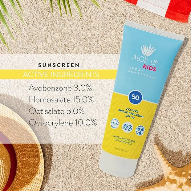 Aloe Up Kids Sport Sunscreen Lotion SPF 50 - Broad Spectrum Sheer Face and Body Sunscreen Protector for Sensitive Skin - W...