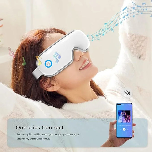 Eye Massager with Heat and Music, Heated Eye Mask with Bluetooth 180°Folding 5-Mode Voice Announcement Heating Massage for...