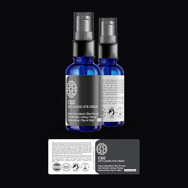 C60 Anti-Aging Eye Cream 30ml with Matrixyl 3000, Tripeptide-5, Hydrating Botanical Hyaluronic Acid and Vitamin C for Men ...