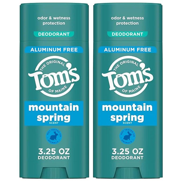 Tom’s of Maine Mountain Spring Natural Deodorant for Men and Women, Aluminum Free, 3.25 oz, 2-Pack - Product Image