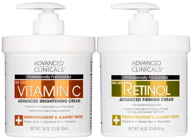 Advanced Clinicals Retinol Body Lotion + Brightening Vitamin C Lotion 2pc Skincare Set For Women & Men | Body Cream & Face...