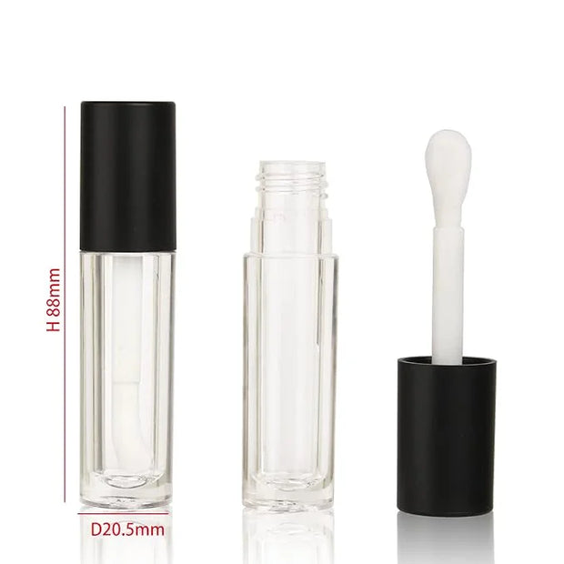 COSIDEA 24 pcs Empty 5ml big brush lip gloss tube black round lipgloss tubes container with big doe foot wand cosmetic pac...