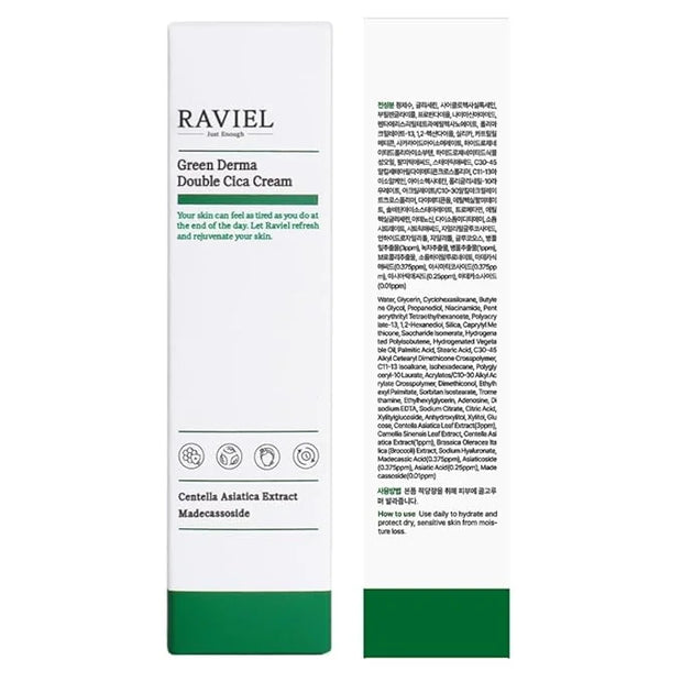 RAVIEL Green Derma Double Cica Cream | Redness relief & Skin Barrier Protection | Calming & Soothing, Deep Hydration Moist...