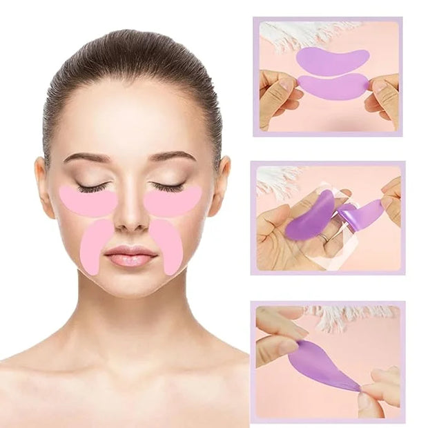 3 Pairs Silicone Reusable Eye Patches Eye Wrinkle Patches Under Eye Patches Mask for Plump Fine Lines & Wrinkles (Pink+Whi...