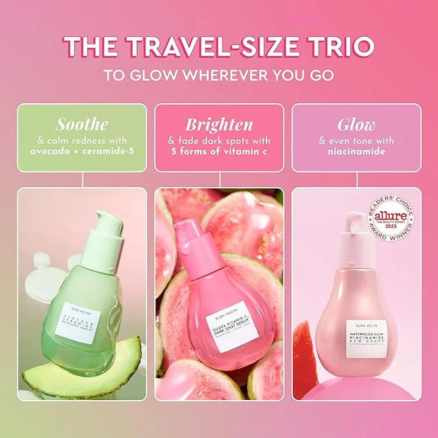 Glow Recipe Soothe, Glow & Bright Gift Set - Niacinamide Dew Drops Illuminating Primer & Avocado Ceramide Facial Serum & G...