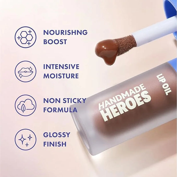 Handmade Heroes 100% Natural Vegan Lip Oil with Squalane Non-Sticky Lip Gloss Moisturizing, Shiny, Nourishing Korean Lip G...