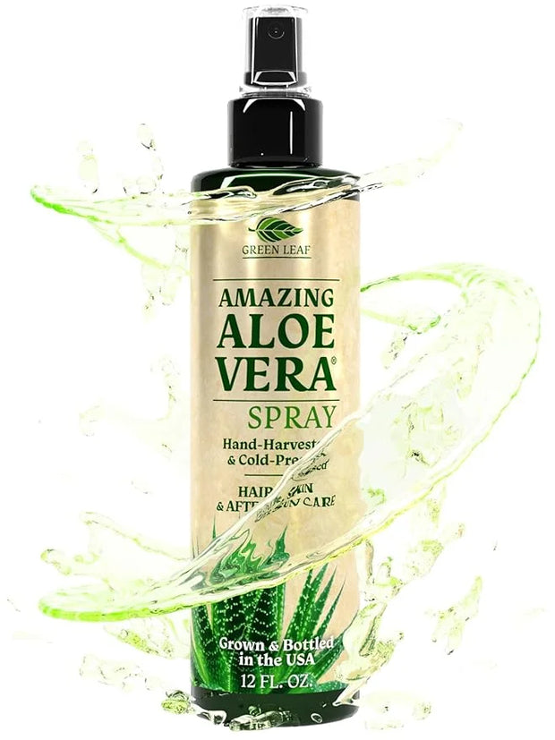 Green Leaf Aloe Vera Spray 99% Pure Cold-Pressed Aloe Vera Juice, for Hair, Skin & Face Moisturizer, Fast Absorption After...