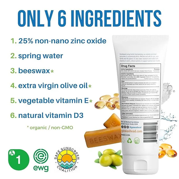 Waxhead Mineral Sunscreen, Non Nano Zinc Oxide Sunscreen, Non Toxic Sunscreen, Natural Sunscreen, Tattoo Sunscreen, Biodeg...