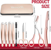 TsMADDTs Tweezers for Women Facial Hair, 8 in 1 Eyebrow Kit with Tweezers, Eyebrow Trimmer Scissors, Razor, Brush with Tra...