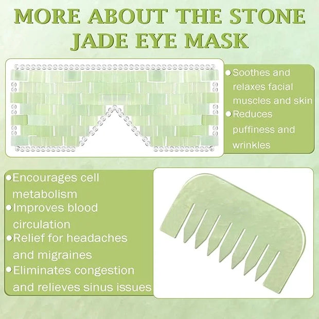 Jade Eye Mask and Jade Comb Set Includes Weighted Eye Mask to Eliminate Wrinkles Puffiness Headache and Migraine Relief Ha...