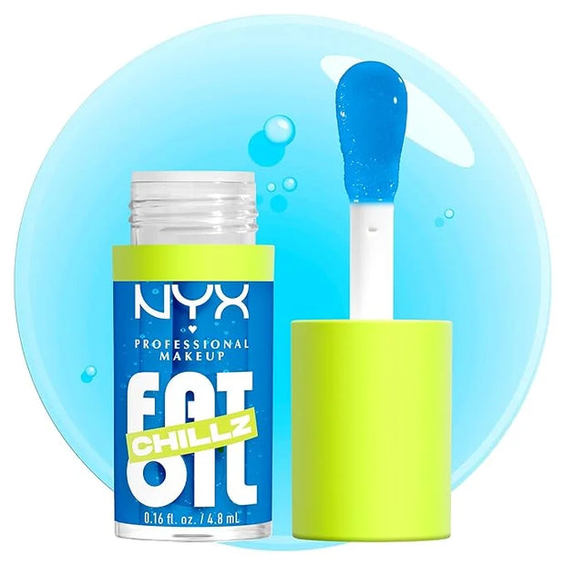 NYX PROFESSIONAL MAKEUP Fat Oil Chillz, Moisturizing, Shiny and Vegan Tinted Lip Gloss - Polar Peppermint (Sheer Blue) - P...