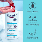 Eucerin Advanced Repair Unscented Body Lotion for Dry Skin (16.9 Fl Oz) + Advanced Cleansing Body and Face Cleanser for Se...