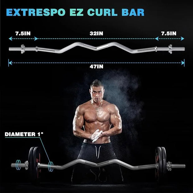 47" EZ Curl Bar Weight Lifting Bar 1-inch Curling 2 Star (300lb Weight - Product Image