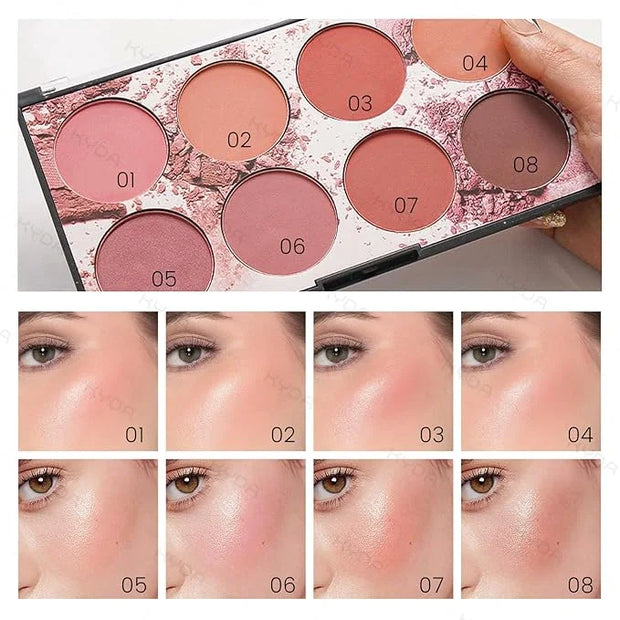 KYDA 8 Colors Face Blush Palette, Natural Matte Blush Palette, Smooth Blendable Powder, Multiuse Blusher Makeup with Conto...