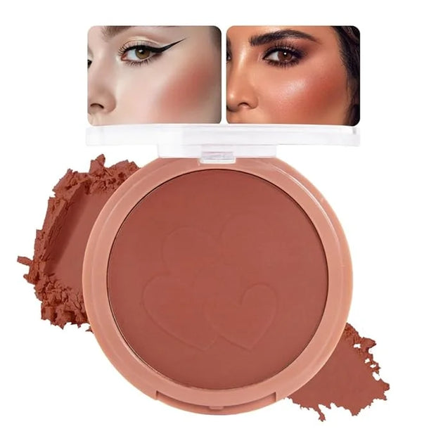 Single Matte Cheeks Face Cream powder Blush Makeup Palette, Bronze Brown Singles Blushes for Older Women, Monochrome Highl...