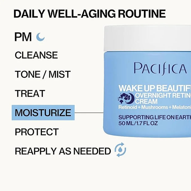 Pacifica Wake Up Beautiful Retinoid Night Cream – Overnight Anti-Aging Moisturizer with Hyaluronic Acid & Melatonin, Reduc...