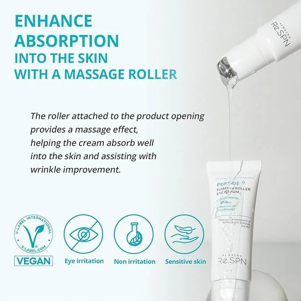 Re.SPN Peptide Firming Roller Eye Serum, Niacinamide, Panthenol, Caffeine | Self-Care, Vegan, Intense Hydration | Korean E...