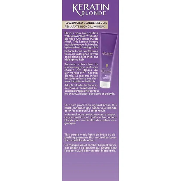 Schwarzkopf Keratin Blonde Anti Brass Purple Mask, 1 Application - Hair Dye Treatment Neutralizes Brassiness and Yellow Un...