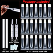 AMORIX 50PCS Lip Gloss Tubes 20ml White Cap Lip Gloss Containers Empty Refillable Cosmetic Squeeze Lipgloss Tubes + 2 x 20...