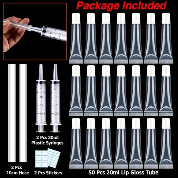 AMORIX 50PCS Lip Gloss Tubes 20ml White Cap Lip Gloss Containers Empty Refillable Cosmetic Squeeze Lipgloss Tubes + 2 x 20...