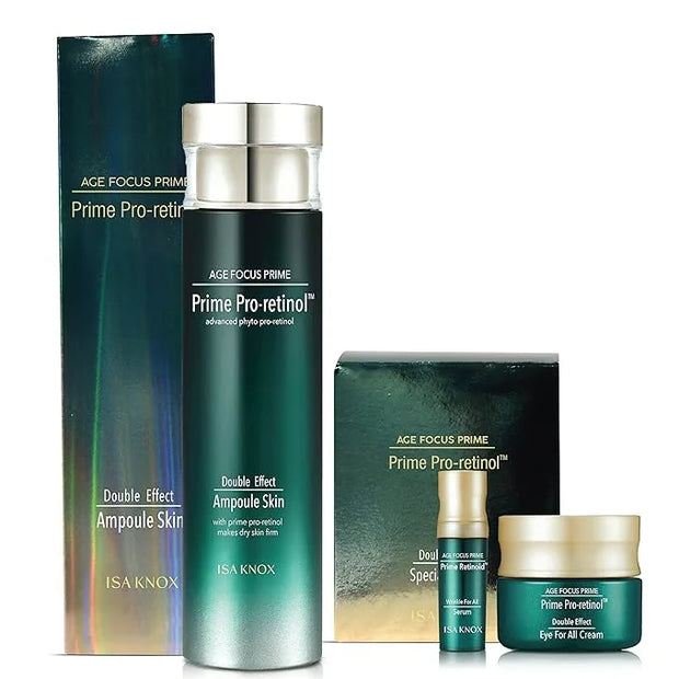 ISA KNOX AGE FOCUS PRIME Double Effect Ampoule Toner, PRIME Wrinkle For All Serum & PRIME Eye For All Cream (177 ml/5.99 f...
