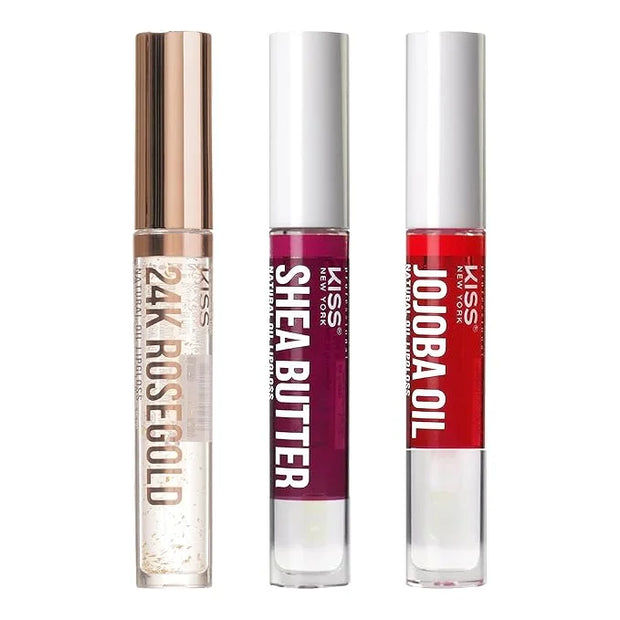 3 PACK Lip Oil Gloss, Hydrating Non-Sticky Lip Oil, 100% Natural Oil Clear Lip Gloss, Lightweight Lip Moisturizer (Rosegol...