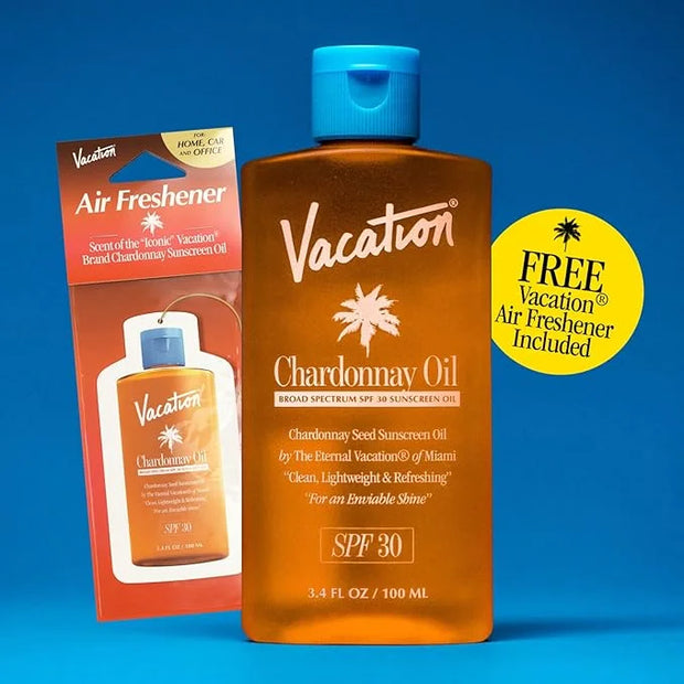 Vacation Chardonnay Oil SPF 30 + Air Freshener Bundle, Vegan Suntan Oil with Broad Spectrum SPF, Oxybenzone + Octinoxate F...