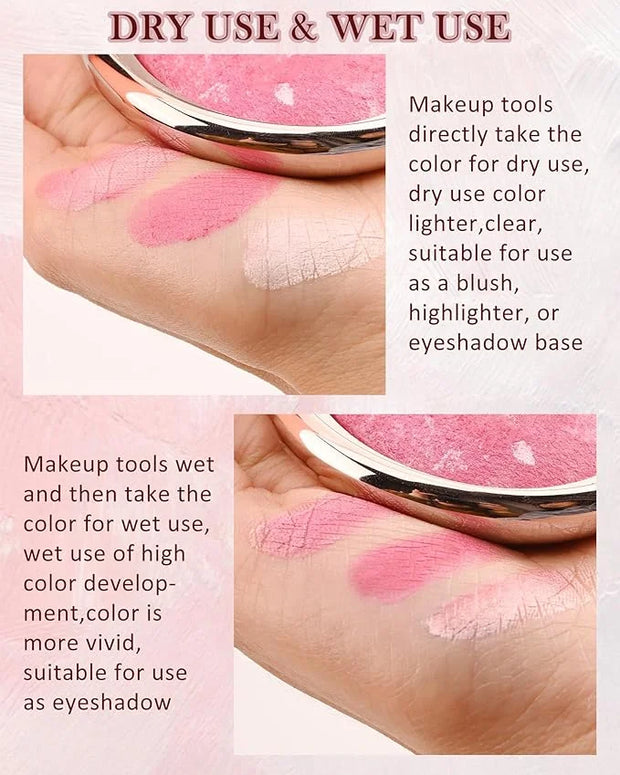 Baked Powder Blush, Glow Marbleized Blush Powder Palette,Lightweight Shimmery Facail Blusher for Face Cheeks,Eyeshadow & H...