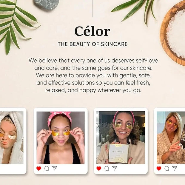 CÉLOR Under Eye Patches Premium - Golden Under Eye Mask Enriched with Hyaluronic Acid, Caffeine, Tea Tree & Collagen, unde...