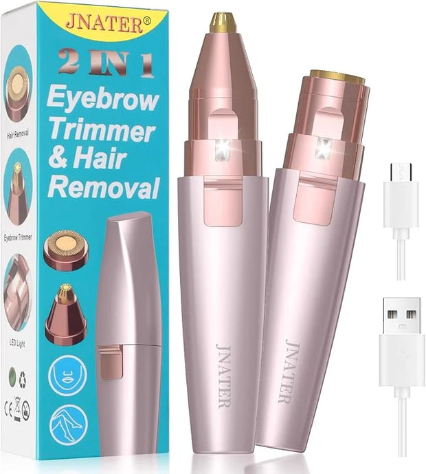 Eyebrow Facial Hair Remover - 2 in 1 Rechargeable Eyebrow Trimmer and Facial Hair Removal for Women, Painless Electric Hai...