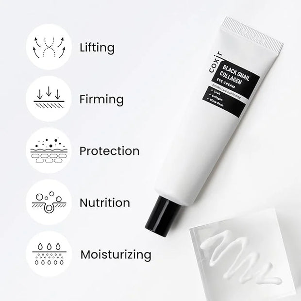 coxir BLACK SNAIL COLLAGEN EYE CREAM 1.01 fl.oz + CREAM 1.01 fl.oz | Black Foods, Snail Mucin, Collagen | Firming, Lifting...