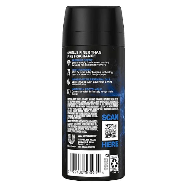 AXE Fine Fragrance Collection Premium Deodorant Body Spray for Men Blue Lavender 3 Count with 72H Odor Protection and Fres...