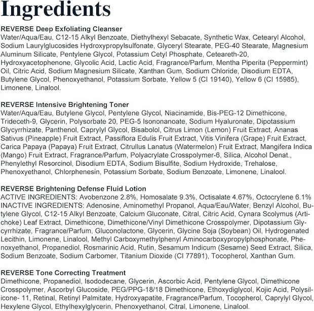 Rodan + Fields Reverse Regimen: Cleanser, Toner, Lotion SPF 50, & Treatment | Daily Moisturizer | Contains Vitamin C & Ret...