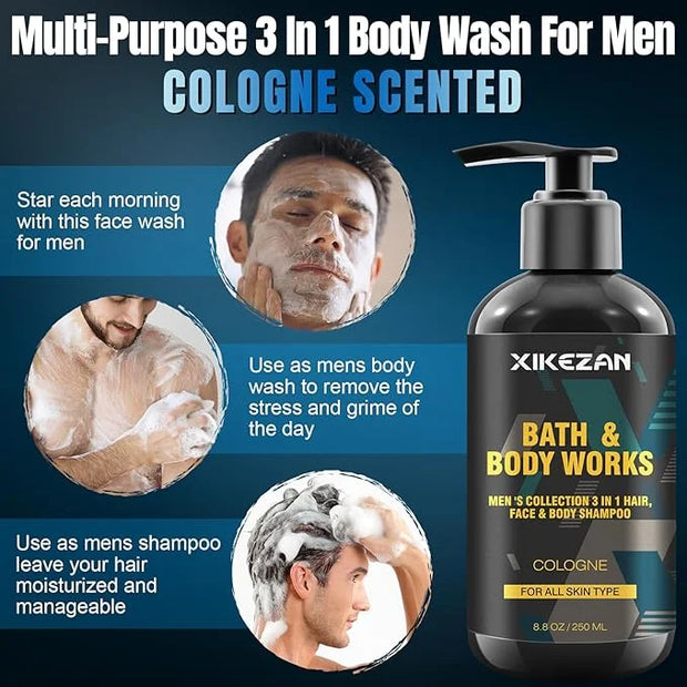 Gifts for Men,Mens Body Wash Gift Set Cleansing & Hydrating Skin w/Face Wash,Deodorant,Sandalwood & Cologne 3 in 1 Hair,Fa...