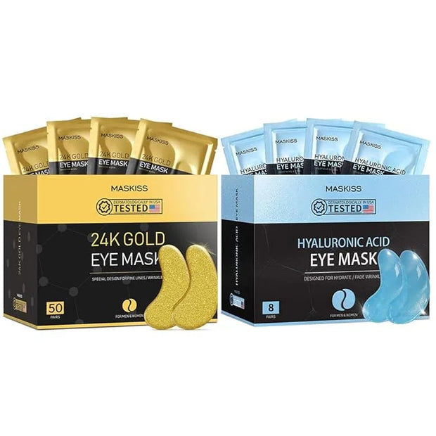 24k Gold Under Eye Patches & Hyaluronic Acid Eye Masks, Collagen Eye Patches for Dark Circles Undereye Bags Wrinkles and P...