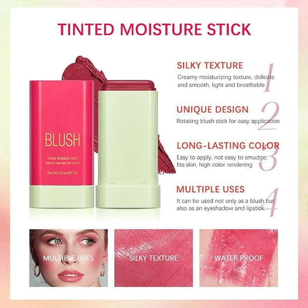 Multi-Use Makeup Blush Stick, 3-in-1 Cream Blush Stick Beauty Tinted Solid Blush Stick for Cheek/Eyes/Lips, Waterproof Moi...