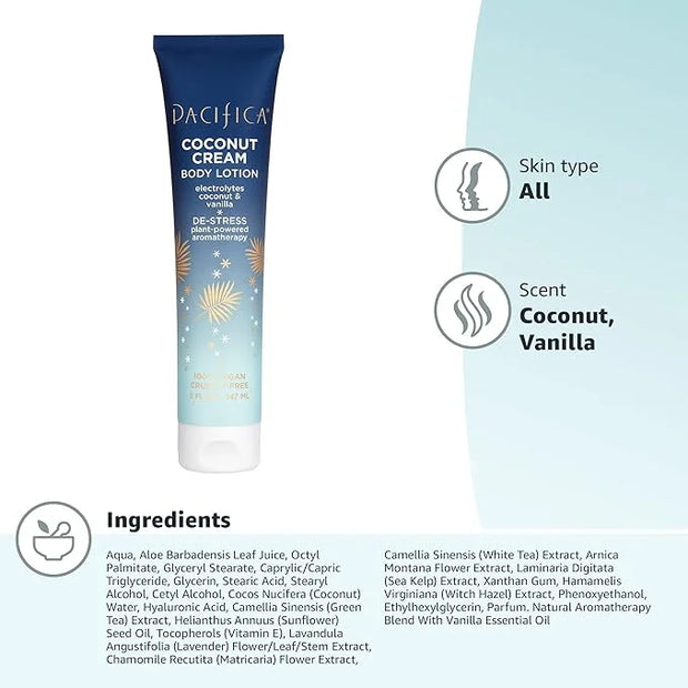 Pacifica Coconut Cream Body Lotion – Moisturizing Coconut & Vanilla Body Cream w/Aloe, Vitamin E & Chamomile for Soft Skin...