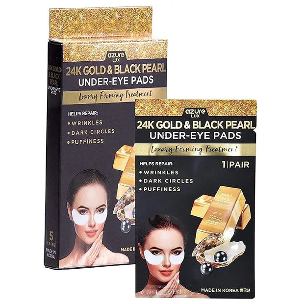 Azure Cosmetics 24K Gold & Black Pearl Luxury Firming Under Eye Pads - Moisturizing & Restoring Eye Mask Patches - Reduces...