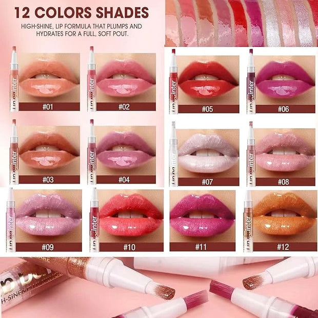 2 in 1 Nude Purple Shimmer lip gloss Lip Plumper Gloss Tinted Glitter Lipgloss Lipstick Moisturizing High Shine And Vegan ...