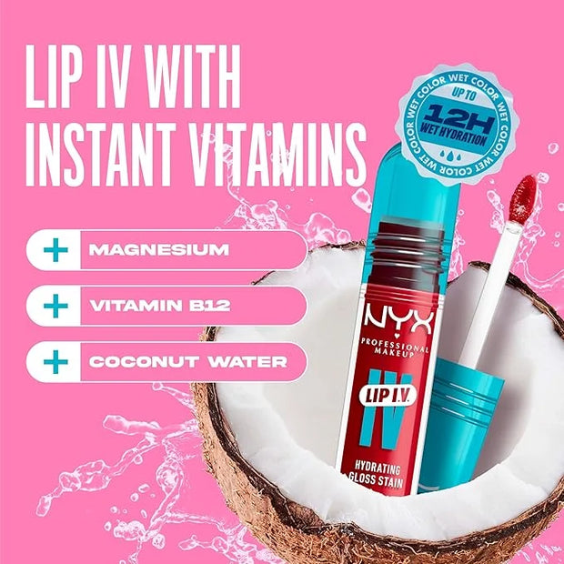 NYX PROFESSIONAL MAKEUP Lip IV Hydrating Glossy Lip Stain with 12HR Hydration - Red-y Set Wet (Red) - Product Image