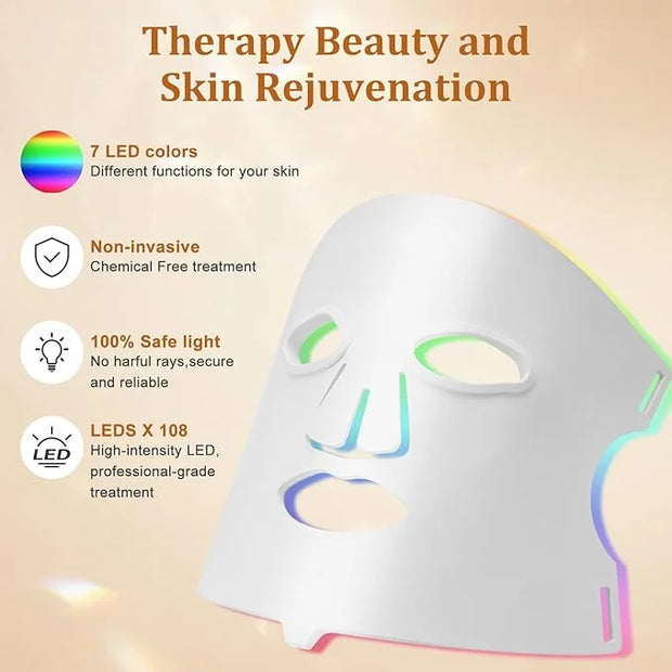 Hotodeal LED Face Mask Light Therapy,7 Colors Light Therapy for Skin Rejuvenation Anti-aging Beauty Red Light Therapy,Sili...