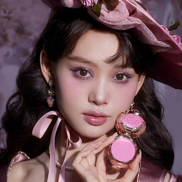 Flower Knows Strawberry Rococo Embossed Blush;Berry Matte Finish;Buildable & Blendable Powder Blush for cheeks,Highly Pigm...
