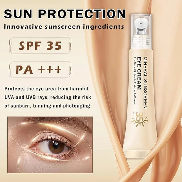 Mineral Sunscreen Eye Cream,3-in-1 Under Eye Cream,for Puffiness and Bags Under Eyes,Dark Circle and Wrinkles,Anti Aging,U...