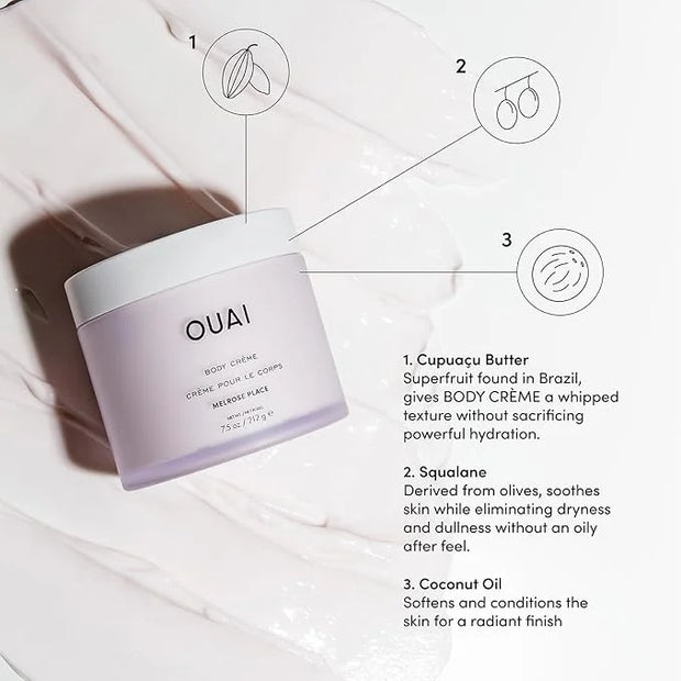 OUAI Body Cream, Melrose Place - Hydrating Whipped Body Cream with Cupuaçu Butter, Coconut Oil and Squalane - Softens Skin...
