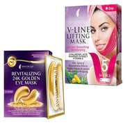 SWISSÖKOLAB Double Chin Reducer V Line Lifting Mask Face Slimming + Under Eye Patches For Puffy Eyes 24k Gold Eye Mask For...