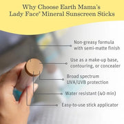 Earth Mama Lady Face® Tinted Mineral Sunscreen Stick, SPF 40 Medium/Dark Tint | Contains Organic Shea & Cocoa Butter | Fou...